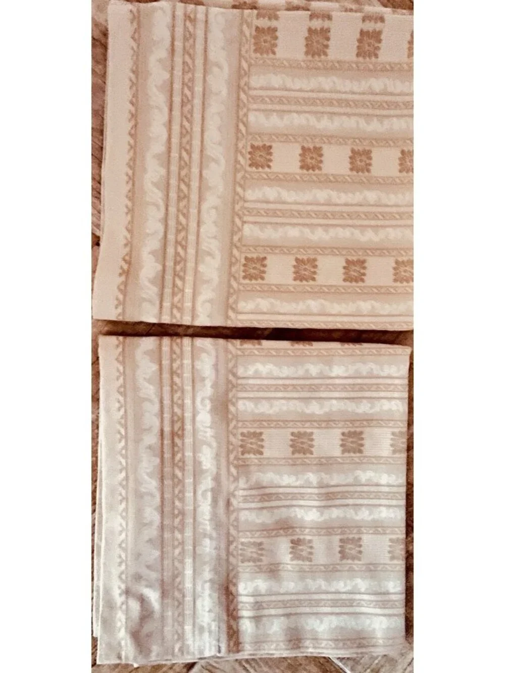 Pair KING Sz Pillowcases 100% Cotton JC Penney Home Tan White Geometric Floral